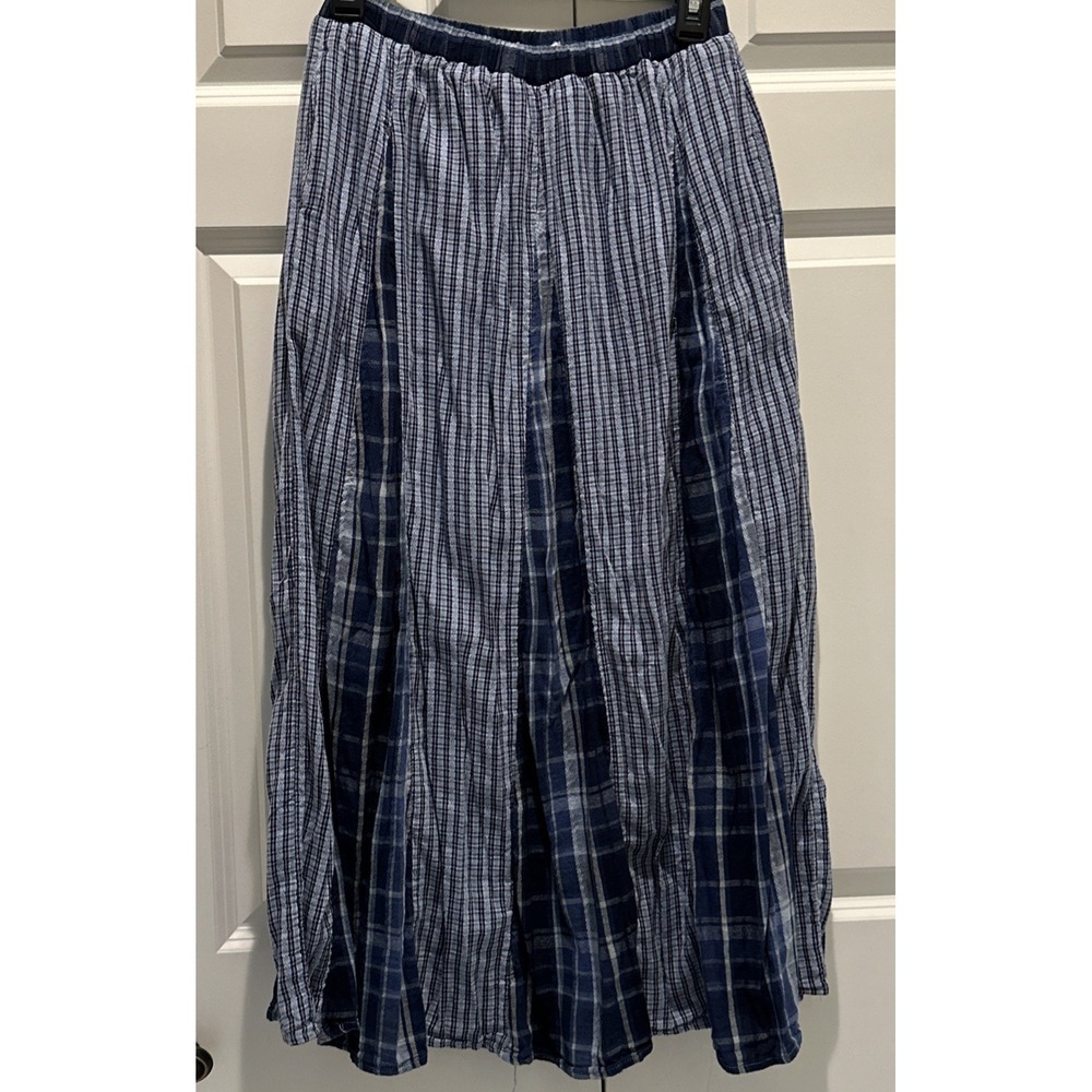 American Eagle Midi Skirt Cotton Blue White Plaid Multi Panel Pockets Boho Small